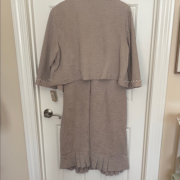 Pearl-Trim Taupe Dress and Jacket Set - Women’s Wedding Occasion - Picture 10 of 10